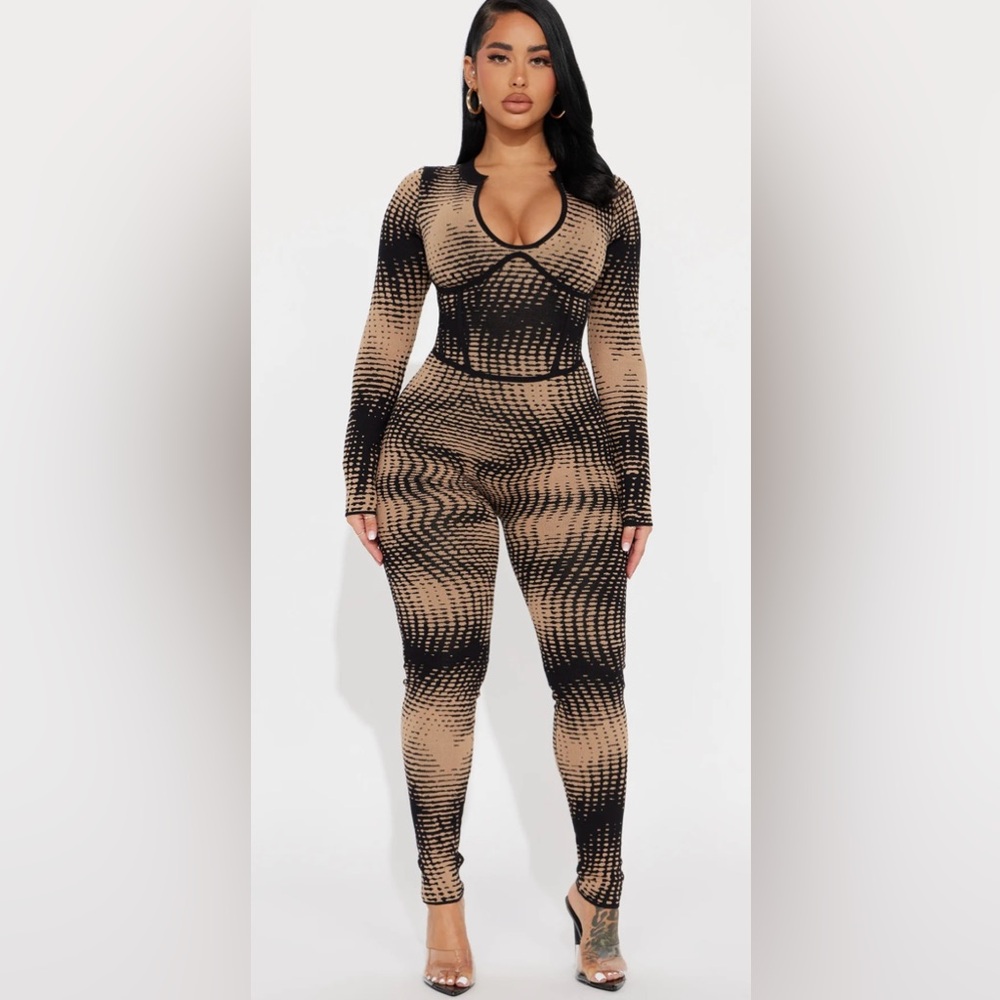 Next Time Around Sweater Jumpsuit - Taupe/combo